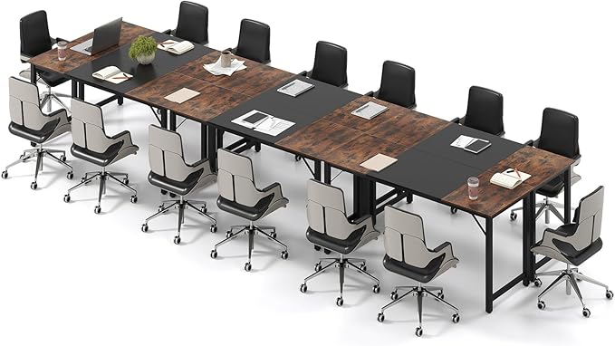 GOFLAME 63” Computer Desk Set of 6 Heavy Duty Metal Frame Laptop Table Writing PC Table Rectangle Home Office Desk Conference Table Meeting Room Boardroom Desk Working Task Desk for Study