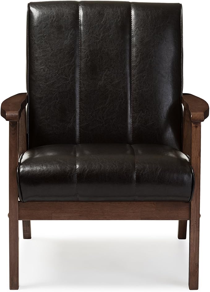Baxton Studio BBT8011A2-Brown Living-Room-Chairs Medium Leather Dark Brown