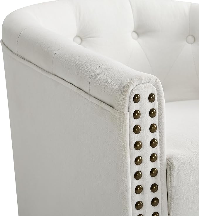 Swivel Barrel Accent Chair Chenille Fabric Living Room Chairs Modern Comfty Reading Chairs for Bedroom Small Club Armchair Single Sofa Side Chair Nailhead Trim Ivory White