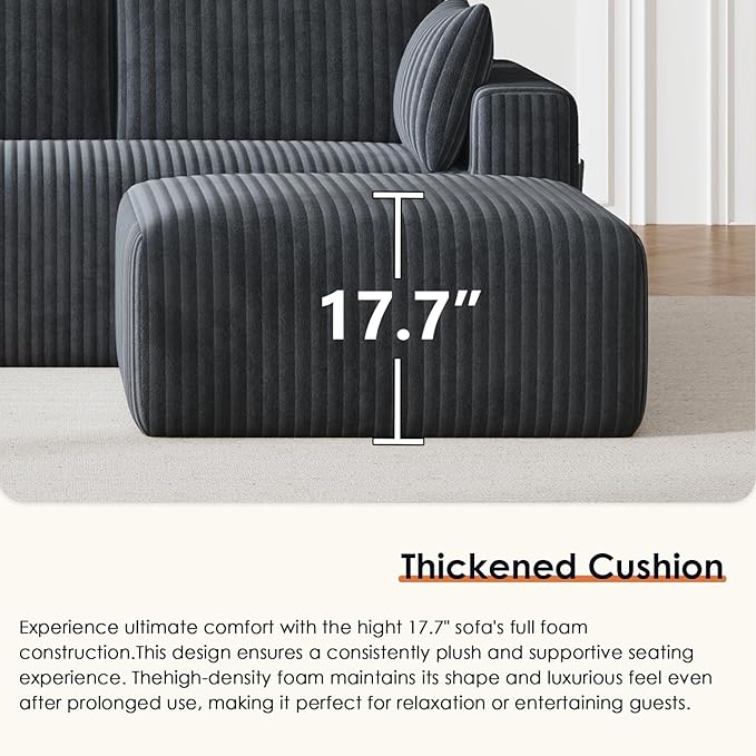 146 Oversized Boneless Couch Modular Sectional Couches for Living Room U-Shaped Deep Seat Chaise with Side Pockets No Assembly Required Plush Corduroy Fabric Sleeper Sofa Dark Gray