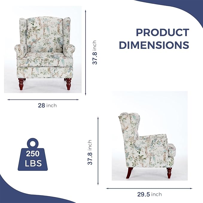 Chifee &amp Vingol Wingback Chair High Back Armchair Upholstered Living Room Chairs Comfy Single Sofa ChairBird