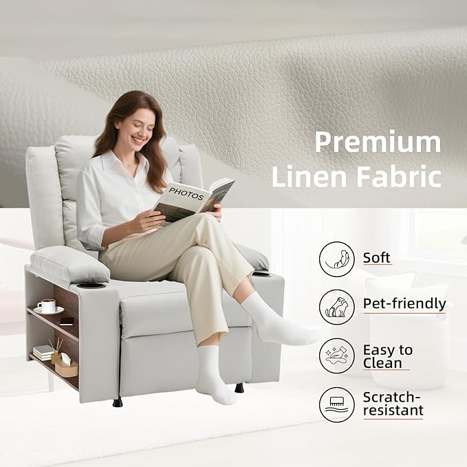 Power Lift Recliner Chair Upholstered Recliner Heating Vibration Massage with Side Storage Shelf &amp 2 Cup Holders for Living Room &amp Home Theater (Light Grey)