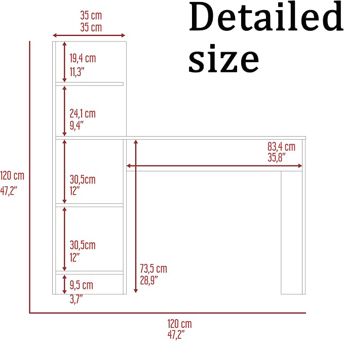 4-Tier computer deskWriting Desk with 4 shelveshome office desks with storage shelfsmall desk with storage for studyingetccorner office desks for homebedroomgaming deskWoodGrey