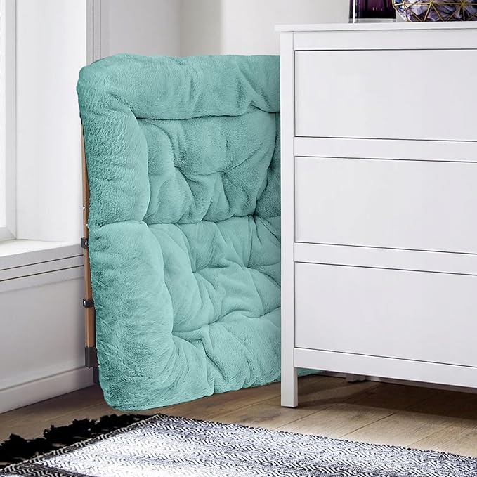 Walsham Folding Comfy Chair Faux Fur Soft Cozy Lounge Reading Papasan Chair for Adults Kids Bedroom Living Room Dorms Small Space Green