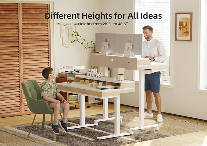 Claiks Standing Desk with Drawers Electric Adjustable Standing Desk Adjustable Height Sit Stand Up Desks with Storage Shelves &amp Wheels 48 Inch White