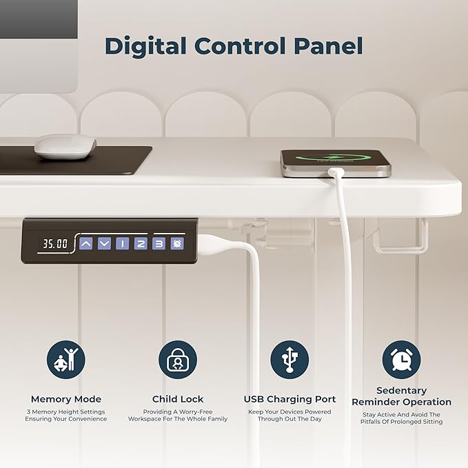 Adjustable Stand Up Desk with Memory Preset 55 x 24 Inch Standing Desks Electric Desk for Home Office with Splice Board (White)