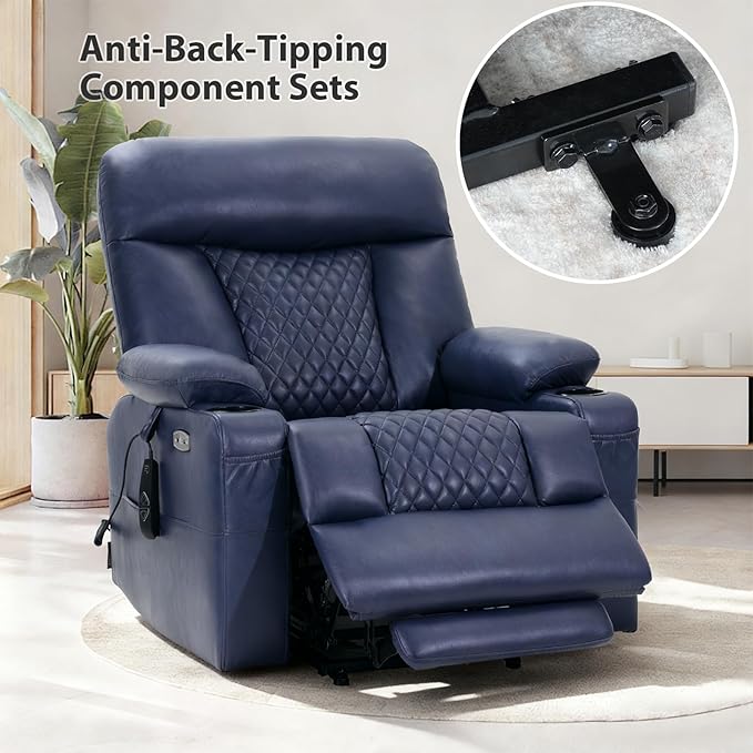 EONIX Small Power Lift Recliner Chair for Elderly with Heat and Massage 400lbs Heavy Duty Electric Recliner Chairs for Adults with Cup Holders and USB Charging Ports SLRY019020 Navy Blue