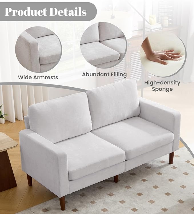 Kingfun 65 Loveseat Sofa with 2 Chair Chenille Love Seat Couch Mid Century Modern Couch with Solid Wooden Frame for Living Room &amp Bedroom in Small Spaces Grey