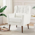 Modern Accent Chair Upholstered Arm Chair with Waist Pillow Single Sofa Chair for Living Room Bedroom Small Spaces (White)