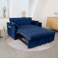 55.2'' Pull Out Couch 2-Seater Sleeper Loveseat 3-in-1 Reclining Sofa Bed Futon Adjustable Backrest with Pillows Pockets Couch for Living Room Apartment Lounge Blue