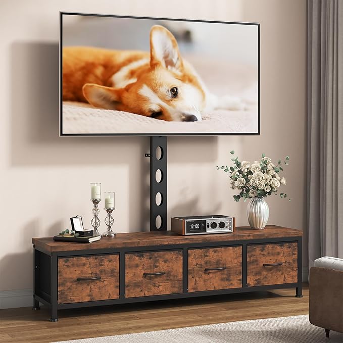 TV Stand with Mount &amp 4 Drawers Entertainment Center up to 75 inch TV Modern Media Console Fabric Dresser TV Stand for Living Room Bedroom