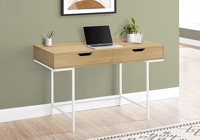 Monarch Specialties I 7569 Computer Desk Home Office Laptop Storage Drawers 48 L Work Metal Laminate Natural White Contemporary Modern