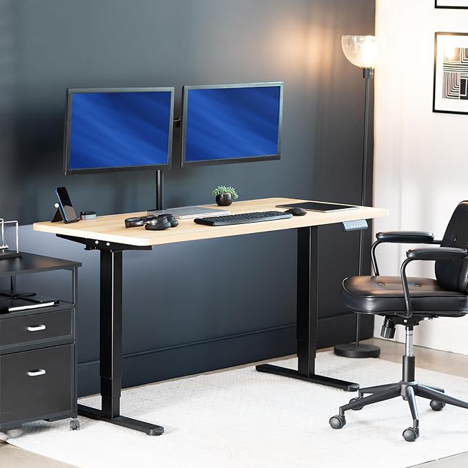VIVO Electric 60 x 24 in Dual Motor Sit Stand Desk Memory Height Adjustment 2B Series Light Wood Top Black Frame DESK-KIT-2B6C