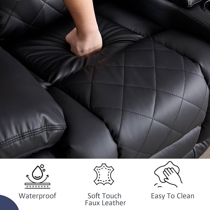 CANMOV Faux Leather Manual Recliner Chair Single Sofa Chair with Comfortable Armrest and Backrest Home Theater Seating for Living Room Bedroom Black