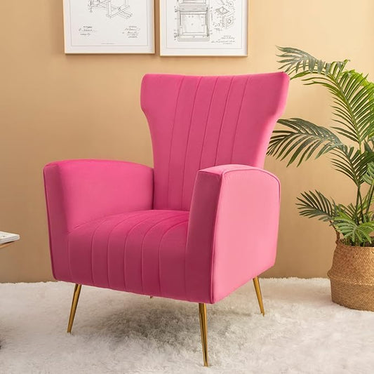 Velvet Accent Chair Wingback Arm Chair with Gold Legs Upholstered Single Sofa for Living Room Bedroom