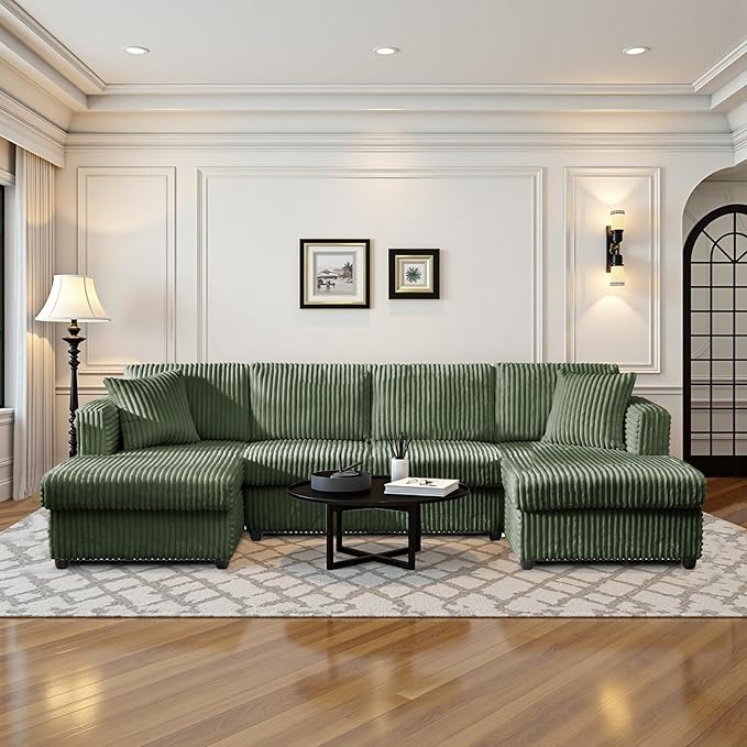 Modular Sectional Sofa U Shaped Cloud Sectional Couches for Living Room Oversized Couch with Doule Chaise &amp Deep Seat Fluffy Corduroy Sofa Washable