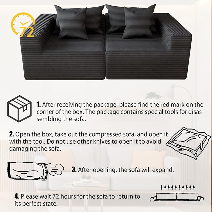 Modular Sectional Sofa CouchOversized Cloud with Deep Seat CouchesBoneless Compression Foam Sofa with Pillows for Living Room/Apartment/Bedroom (Grey 4 Seater with 1 Ottoman)