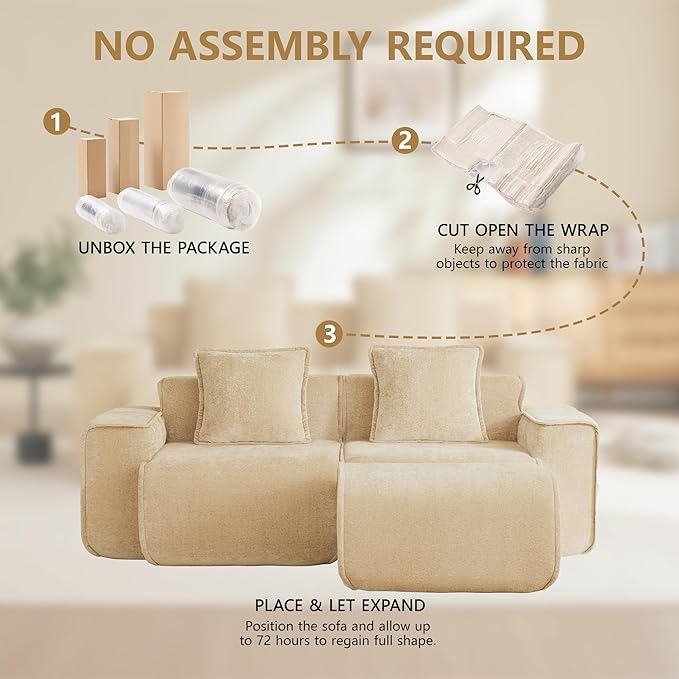 KEIKI 2Seat Modular Boneless Velvet Sofa Couch for Casual Home Bedroom Studio Style Conscious Homeowners Luxurious Elegant Sophisticated Refined Design Stylish Design Light Camel