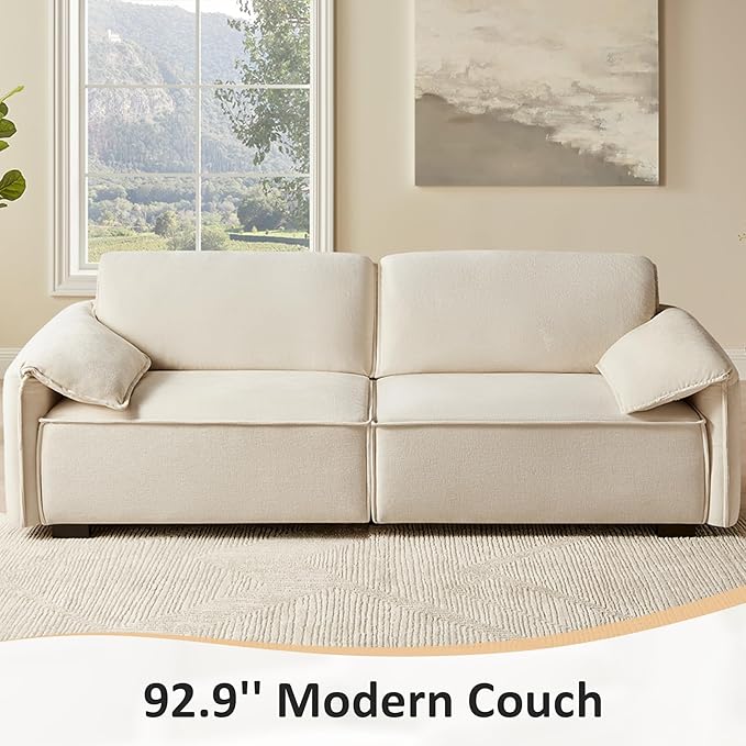 VANOMi 94.5 Sofa Couch for Living Room Modern Comfy 3-Seater Sofas Chenille Small Couches for Small Spaces Upholstered Deep Seat Couch for Bedroom Apartment (Beige)