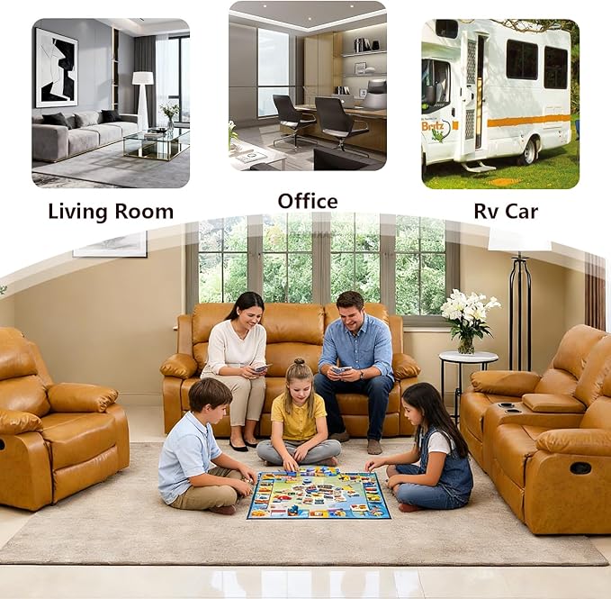 2PCS Reclining Couch Living Room Furniture Sets Manual Recliner Sofa Set Bonded Leather Sofa and Loveseat with Drop-down Table/Cup Holders/Storage Console for Home/Office/Rv Car (GingerSofa+Loveseat)