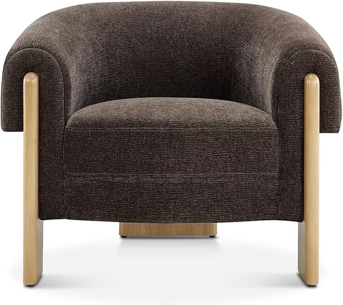 CHERS Mid-Century Modern Accent Chair Upholstered Vintage Living Room Chairs with Wood Legs Luxury Velvet Fabric Green Accent Chair Comfy Lounge Armchair for Reading Nook Bedroom Office (Espresso)