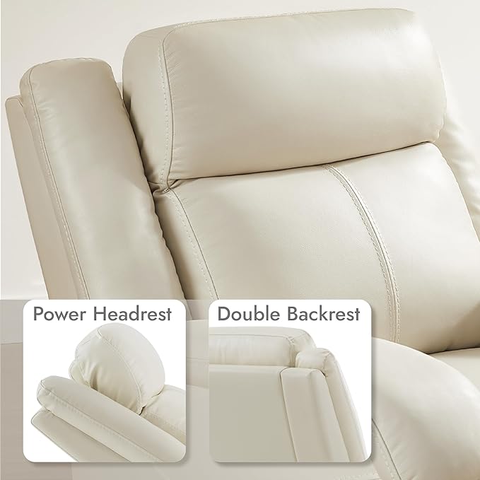 Watson &amp Whitely Genuine Leather Power Recliner Chairs for Adults Wall Hugger RV Recliner with Power Headrest &amp Charging Ports Electric Recliner Sofa Chair for Living Room Cream