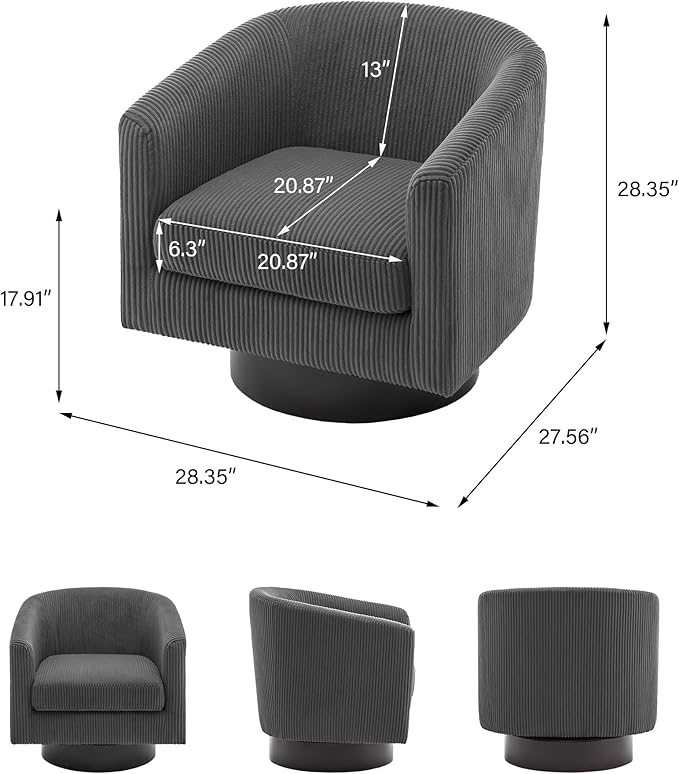 Swivel Barrel Accent Chair Modern Round Corduroy Fabric Arm Chair for Living Room Bedroom Comfy Club Reading Chairs for Adults (Corduroy Grey Set of 1)