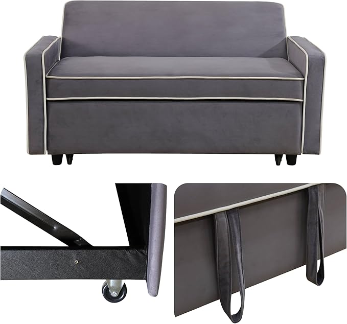 FONTOI 53 Inch Convertible Pull Out Sofa Bed Sleeper Couch with Fluffy Fabric Loveseat with Adjustable Backrest for Living Room Bedroom Apartment Light Grey