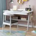 Writing Desk with 2 Drawers and Storage Shelf Modern Simple Solid Wood Writing Study Desk Workstation Home Office Desk(39Inch White)