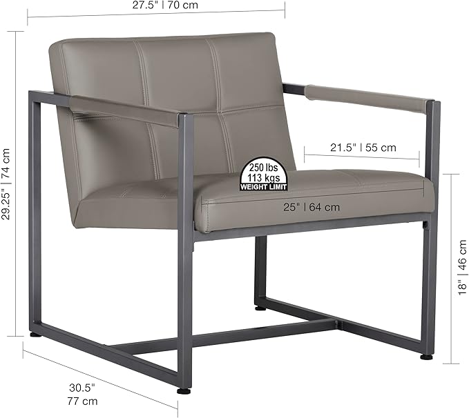 Camber Modern Accent Chair in Blended Leather Pewter Gray/Mushroom