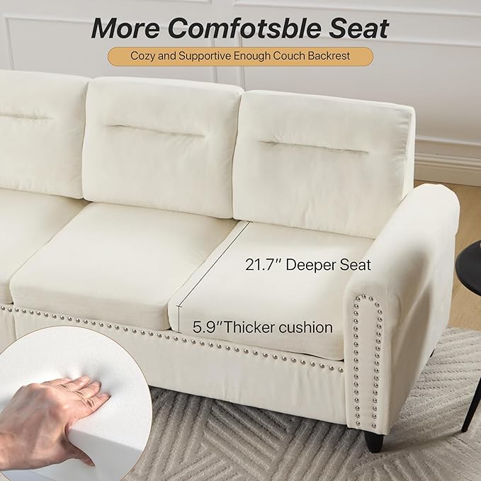 Westice 106 Modular Sectional Sofa with Movable Ottoman Deep-Seat L-Shaped Couch 4-Seater Modern Sofa for Living Room Bedroom or Apartment (Beige)