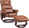 MCombo Swivel Recliners with Ottoman Reclining TV Chairs with Vibration Massage Faux Leather Ergonomic Lounge Chair for Living Room Bedroom 4832 (Saddle)