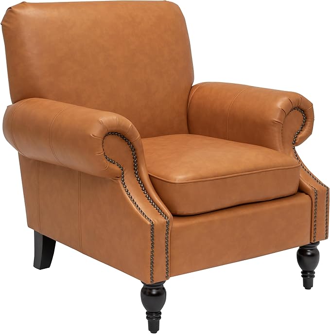 Accent Chair22.4 Seat Depth Living Room Chair36.6W*34.3D*34.6H Armchair with Roll Arms and Wood LegsSet of 2Faux Leather in Brown