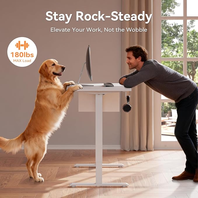 Electric Standing Desk Sit to Stand Up Computer Desk with Storage Bag Height Adjustable Memory Presets for Home Office Gaming Workstations 55 x 24 inch Study Table White