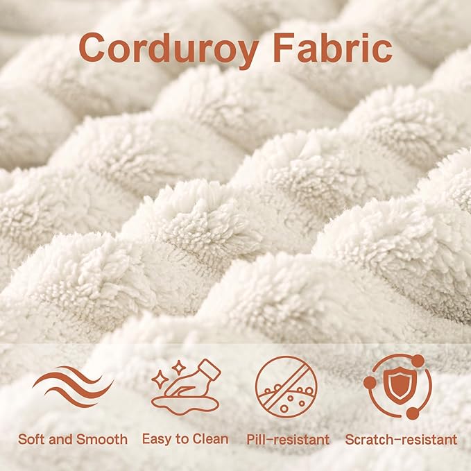 Corduroy Cloud Modular Sectional Couch Boneless Memory Foam Sectional Sofa Comfy L-Shaped Compression Couches with Chaise for Living Room No Assembly Required(Beige 3-Seater)