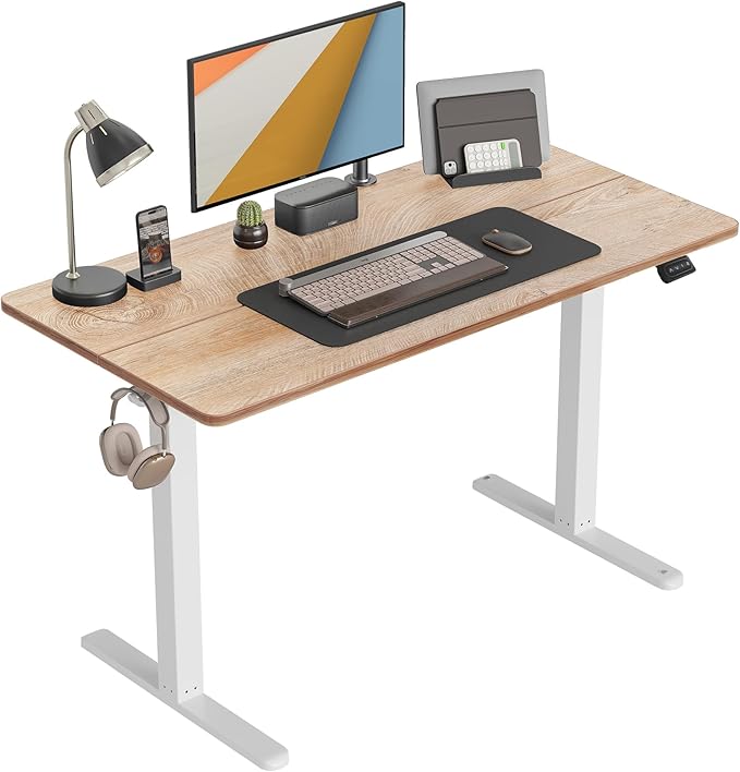 CubiCubi Height Adjustable Electric Standing Desk 48 x 24 Inches Stand Up Table Sit Stand Home Office Desk with Splice Board Maple