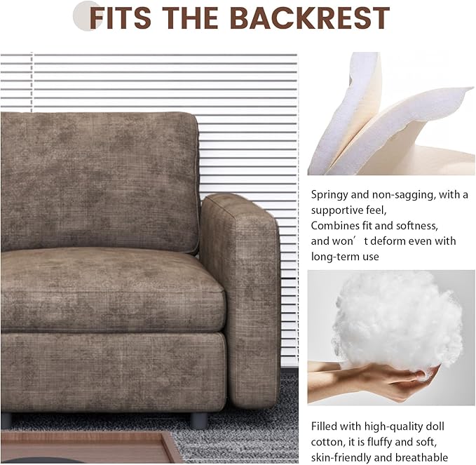 Modern Brown Modular Sofa with Deep Seating Soft Cushions Sectional Couch Available in Loveseat or Multi-Seat Options Minimalist Design for Office Living Room or Bedroom (3-Seater Sofa)