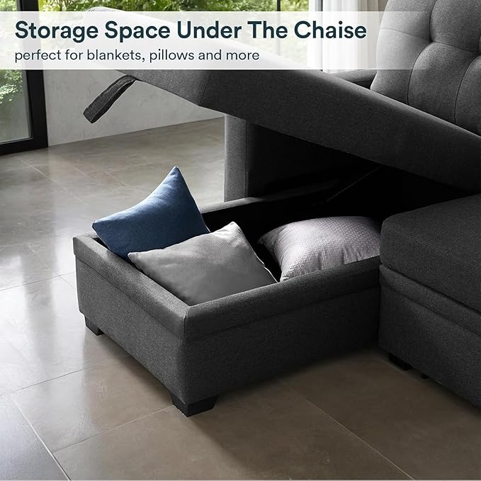 L Shaped Couch 4 in 1 Pull Out Sofa Bed Sleeper Sectional Sofa with Storage Convertible Sofa Bed 82in Chaise Lounge for Living Room Apartment Dorm