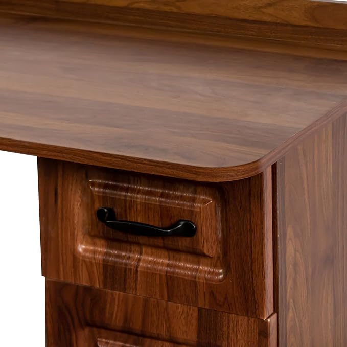 ZeHuoGe L-Shaped Corner Computer Desk for Home Office or Study Desk Study Modern Style Table with Drawers Bookshelf &amp Hutch 2-in-1 L-Shaped Design Large Working Space (Walnut)