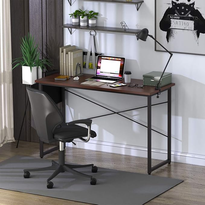 Tangkula Computer Desk with Storage Bag Home Office Writing Study Desk Modern Simple Style Laptop Table (47 Coffee)