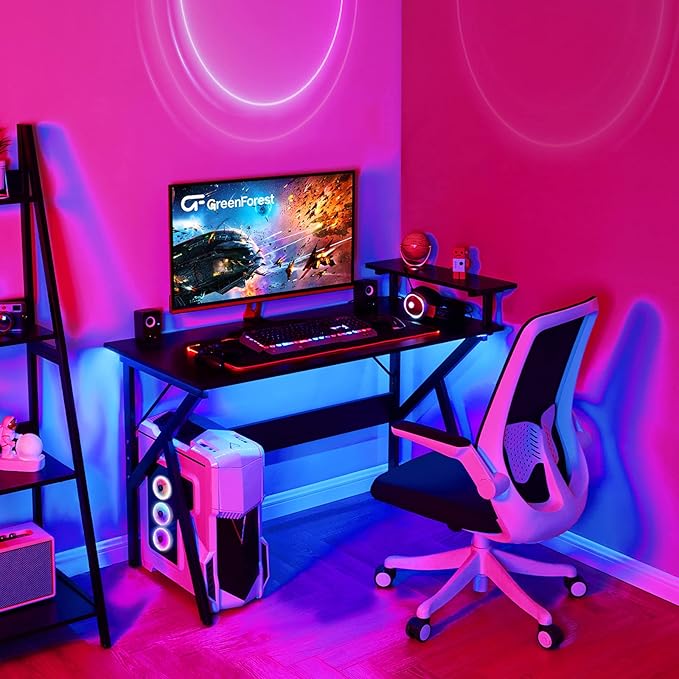 GreenForest Home Office Desk with Monitor Shelf Computer Gaming Desk 47 inch Writing Study Table for Workstation Black