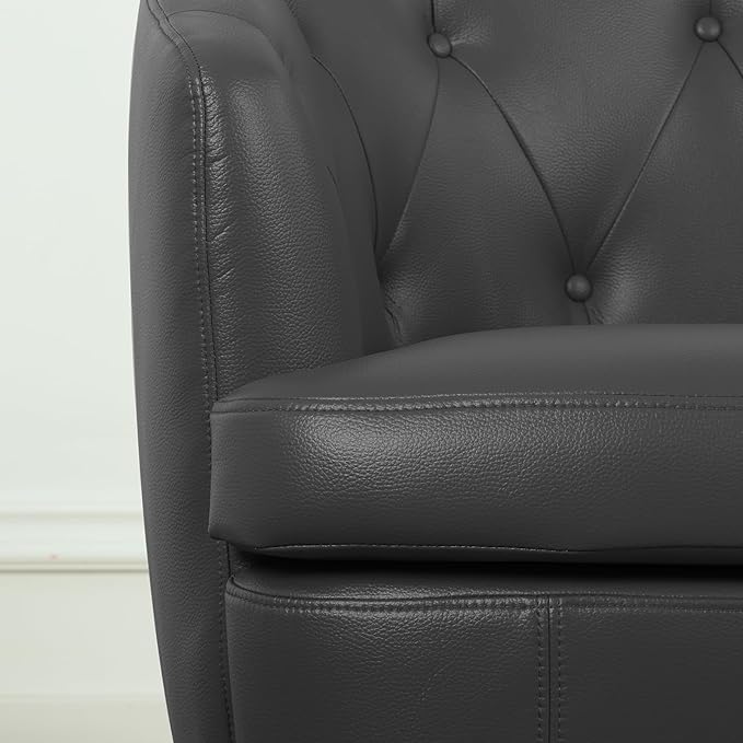 360° Swivel Leather Accent Chair Modern Barrel Club Chair with Leather Upholstery and Sturdy Base Comfortable Armchair for Living Room Bedroom Reading Nook Brown