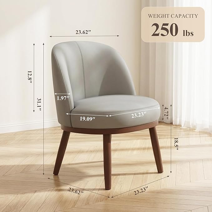 Accent Chair Mid-Century Modern Chair PU Leather Upholstered Armless Chair Set of 2 Suitable for Living Room Bedroom BalconyLight Gray