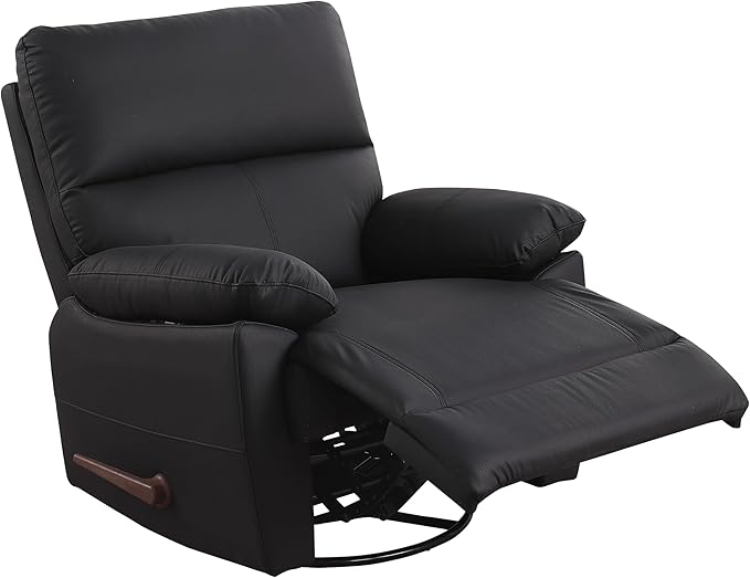 Manual Recliner Chair with Lever Handle 360° Swivel Elderly Rocker Recliner Chairs Single Seat upholstered Recliner Sofa Chair for Living Room Apartment (Black)