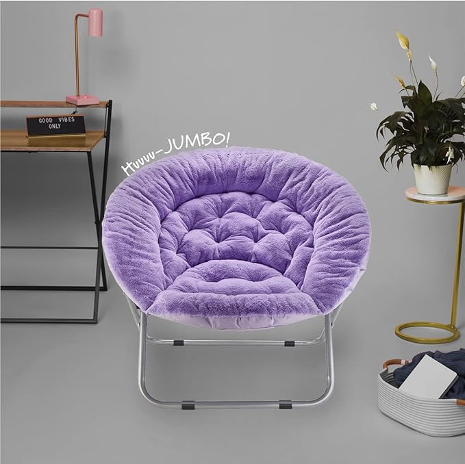 Urban Shop Oversized Rabbit Faux Fur Saucer Chair Purple/Silver 36.2D x 32.3W x 31.9H in