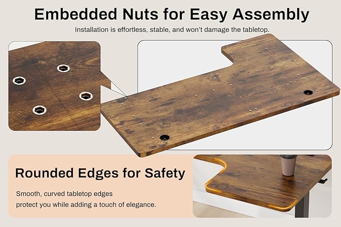 Standing Desk L Shaped Electric Height Adjustable Desk 55 x 33.5 Inches Sit Stand up Desk Computer Home Office Desk Memory Preset with Two-Piece Fir Wood Desktop (Vintage Brown)