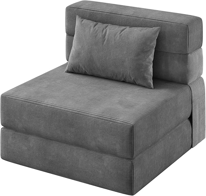 Garvee 4-in-1 Folding Sofa Bed &amp Chair Bed - Convertible Sleeper Fold Out Loveseat Sofa Couch with Pillow Tufted Floor Lounge for Living Room Bedroom Guest Room Dark Grayy