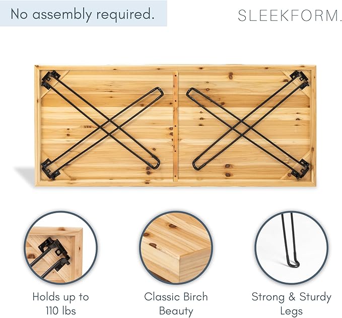 Sleekform Wooden Folding Desk - Small Folding Table Portable with Collapsible Hairpin Legs - Wood Foldable Desks for Small Spaces - Space Saving Portable Computer Desk - Birch