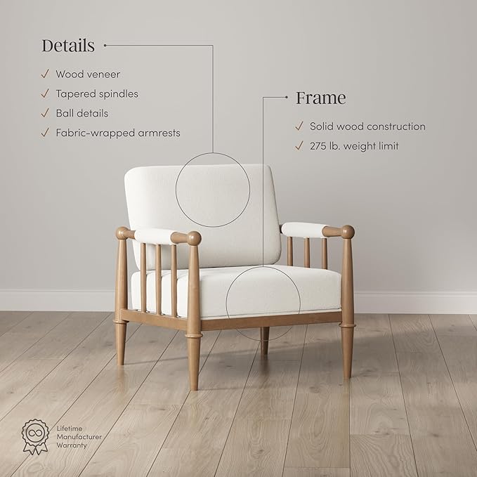 Nathan James Spencer Boucle Accent Chair Bohemian Armchair with Solid Wood Frame and Upholstered Foam Cushion Cream/Light Brown