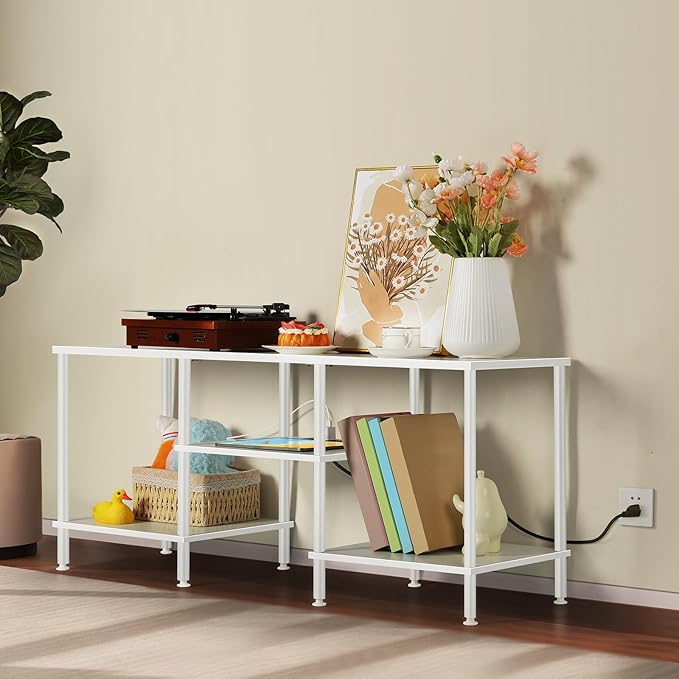 TV Stand for Bedroom up to 50 Inch Modern TV Stands with Power Outlets Small Entertainment Center with Storage 3 Tier TV Cabinet Console Table for Living Room Bedroom Office White